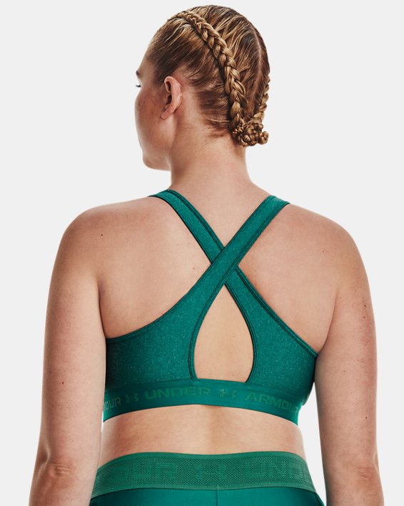 Women's Armour® Mid Crossback Heather Sports Bra in Green image number 7